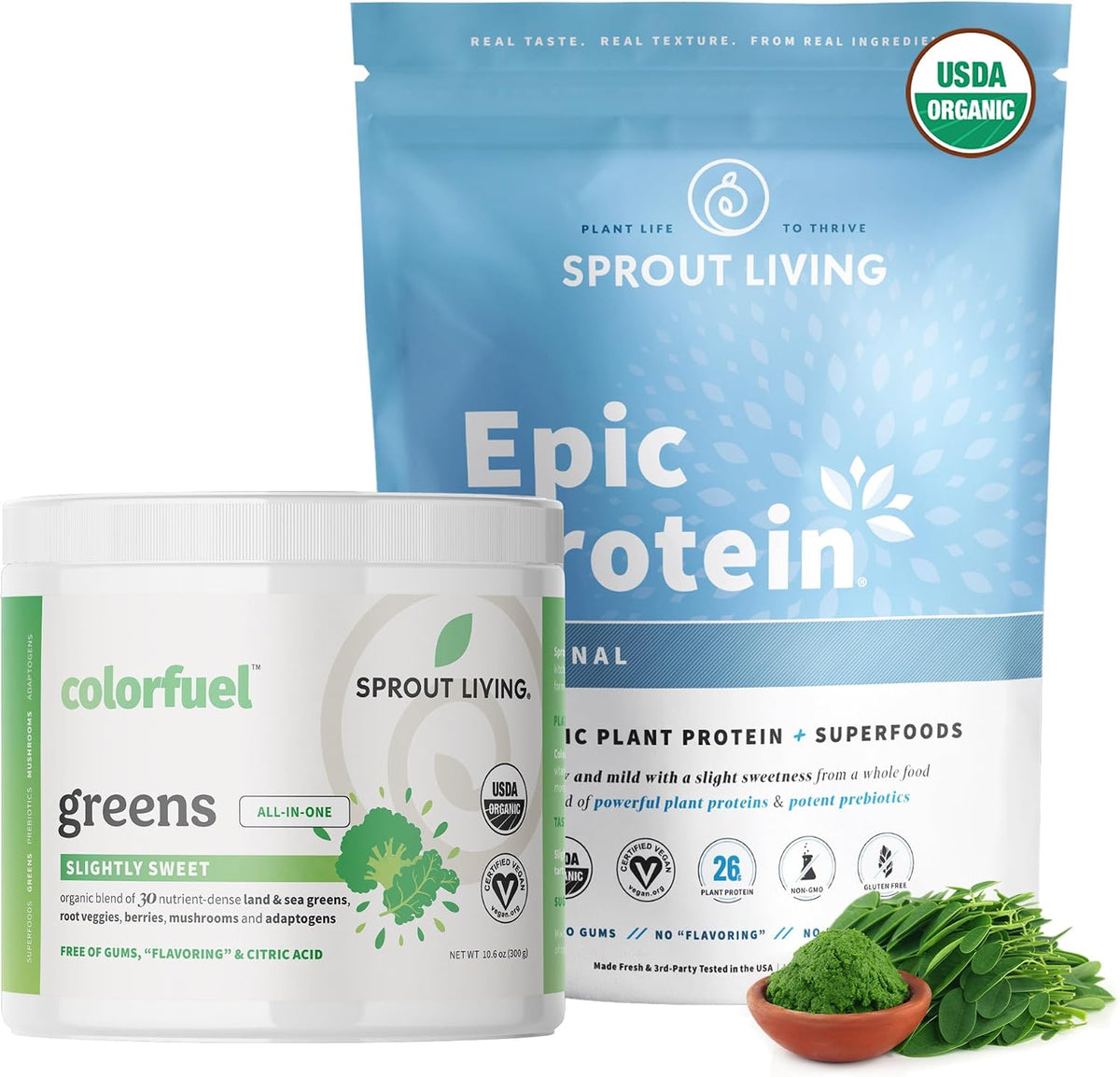 Colorfuel Organic Greens + Original Plant Protein Bundle | Superfood Drink with Adaptogens Prebiotics + 26g Complete Vegan Protein Powder | Clean Daily Nutrition Stack