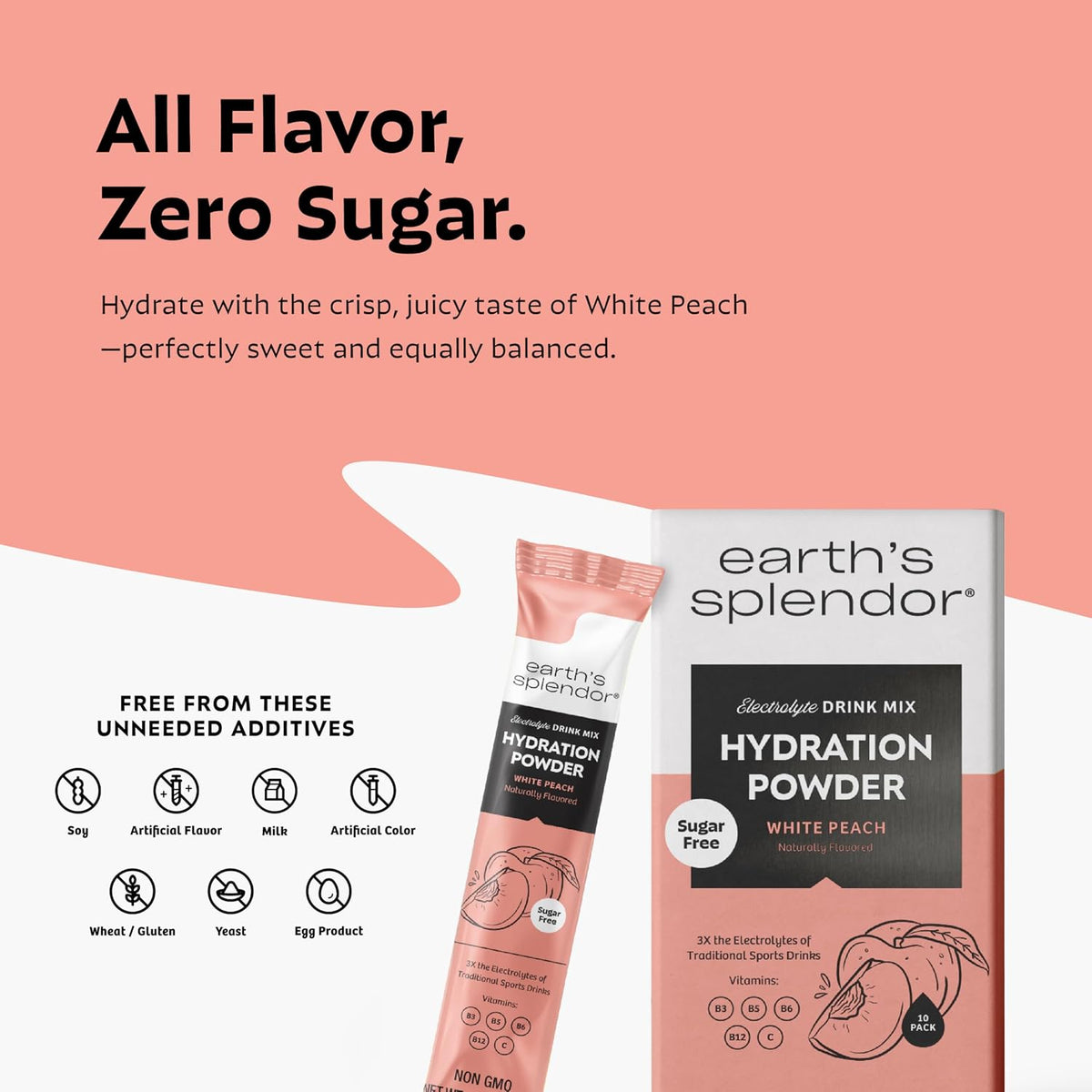Earth's Splendor Hydration Powder Bundle | Lemon Lime & Sugar-Free White Peach | 20 Single-Serving Electrolyte Sticks | Fast Hydration & Electrolyte Support
