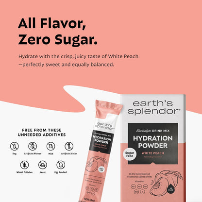 Earth's Splendor Hydration Powder Bundle | Lemon Lime & Sugar-Free White Peach | 20 Single-Serving Electrolyte Sticks | Fast Hydration & Electrolyte Support