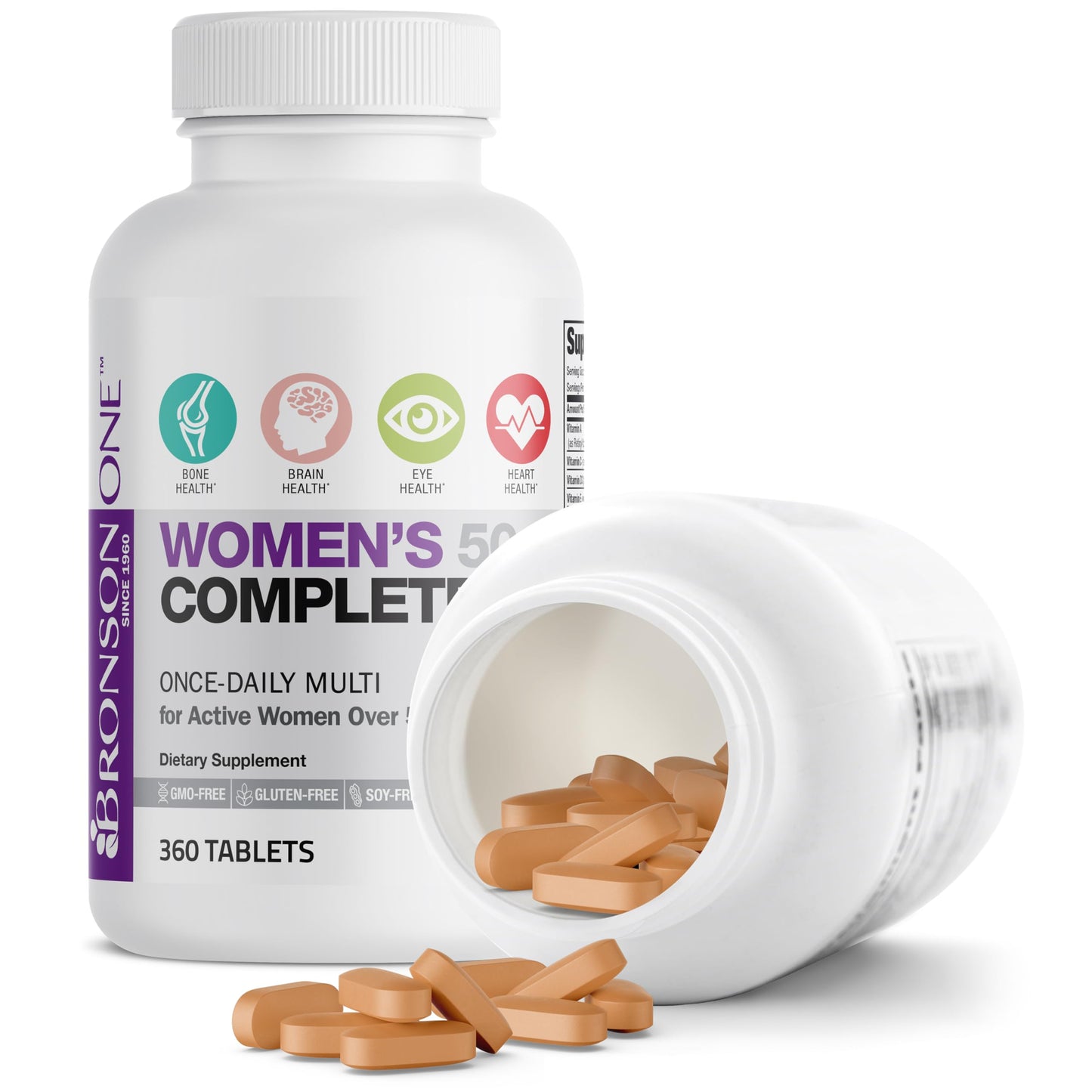Bronson ONE Daily Women 50+ Complete Multivitamin Multimineral, 180 Tablets | Once-Daily, Targeted Nutrition For Active Women Over 50, Non-GMO, Gluten-Free, Soy-Free