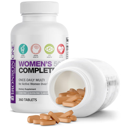 Bronson ONE Daily Women 50+ Complete Multivitamin Multimineral, 180 Tablets | Once-Daily, Targeted Nutrition For Active Women Over 50, Non-GMO, Gluten-Free, Soy-Free
