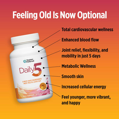 DOCTORS' PREFERRED Daily5 Multivitamin for Women and Men, Clinically Validated Ingredients, Heart, Joints, Circulation, 90 Vegan Capsules