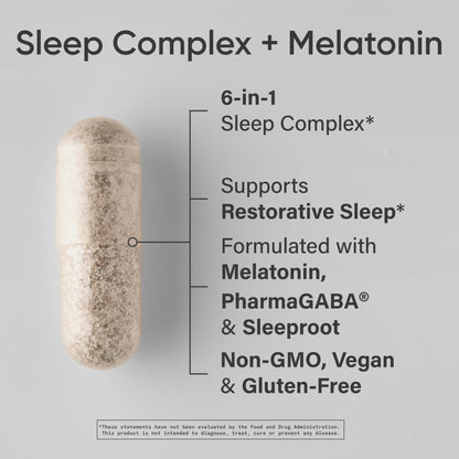 Sports Research® Sleep Complex- Melatonin-Free Vegan Capsules - with Valerian Root, GABA, L-Theanine, Magnesium & 5-HTP - 30 Servings