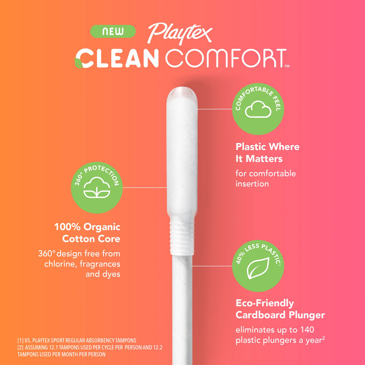 Playtex Clean Comfort Organic Cotton Tampons, Super Absorbency, Fragrance-Free, Organic Cotton