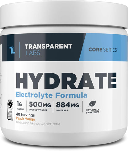 Transparent Labs Stim-Free Pre-Workout Powder (30 Servings, Strawberry Lemonade) & Hydrate Electrolytes Powder (40 Servings, Peach Mango)