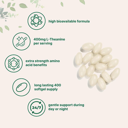 Micro Ingredients L-Theanine 400mg, 400 Softgels | Highly Bioavailable with Coconut Oil | Extra Strength Theanine Amino Acid | Calm & Relaxation Support + Focus Supplement | Non-GMO, Gluten Free