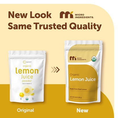 Micro Ingredients Organic Lemon Juice Powder, 10 Ounce | Natural Fruit Flavor | Made from Real Lemon | No Sugar & Additives | Great for Drinks, Smoothie & Beverages | Non-Gmo & Vegan Friendly