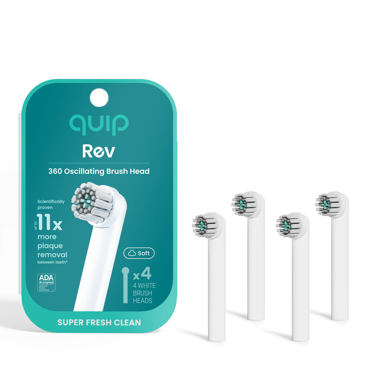 quip Rev Oscillating Electric Toothbrush Replacement Heads, Black, 4 Pack
