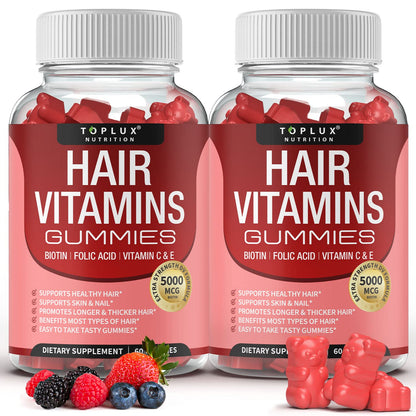Hair Vitamins Gummies Supplement – Faster Hair Growth Gummy 5000mcg Biotin, Folic Acid