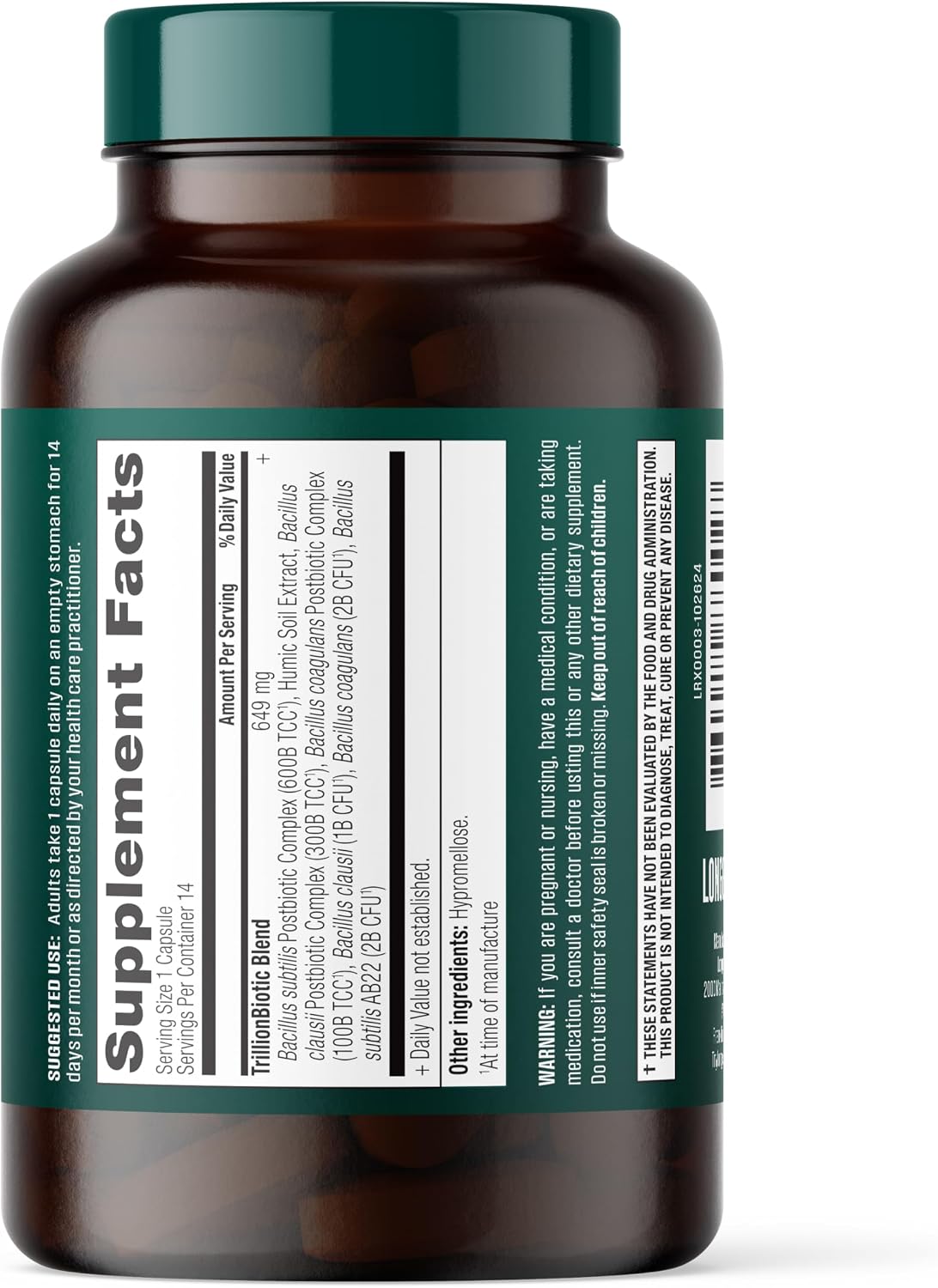 Probiotic Trillion – 1 Trillion CFU with Prebiotics, Probiotics, Parabiotics & Postbiotics – Bacillus Subtilis AB-22 – Gut Health, Immune Support, Glyphosate Detox – 30 Day Supply