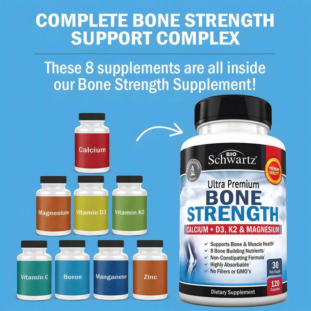 Bone Strength Supplement for Women & Men, 120 Capsules