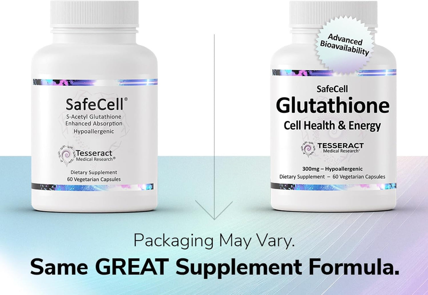 Tesseract SafeCell S-Acetyl Glutathione Supplement, 300mg, Healthy Aging, Cellular Support, Powerful Antioxidant; Hypoallergenic, Vegan, Patented Delivery; Bioavailability; 60 Vegetarian Capsules