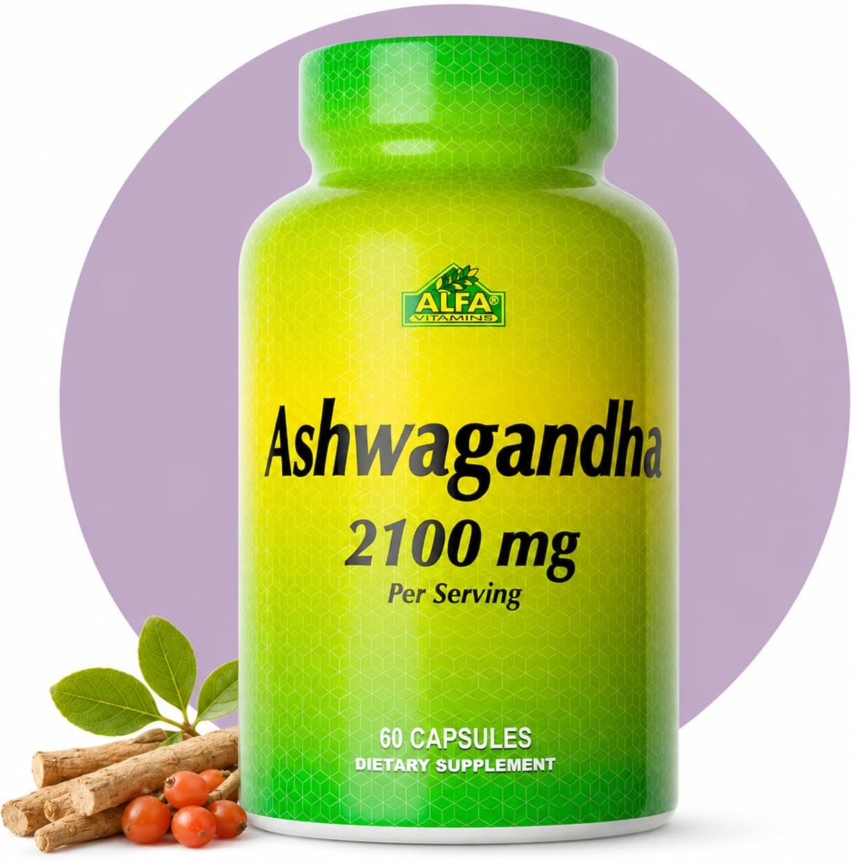 ALFA VITAMINS Ashwagandha Vitamin Supplement, 2,100 mg Pure Ashwagandha Root Powder & Extract, Supports Digestion, Immune System, Joint, Heart & Muscle Health, Gluten Free, Non GMO, 90 Capsules