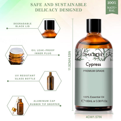 Cypress 3.38fl.oz Essential Oil, PHATOIL Aromatherapy Essential Oils for Diffuser, Humidifier