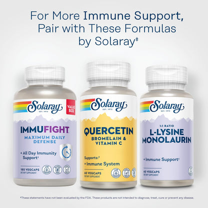 SOLARAY Quercetin Bromelain & Vitamin C, Immune System, Sinus, Respiratory & Antioxidant Activity Support, Vegan, 500mg of Quercetin & 1,235mg of VIT C, 60 Day Guarantee, 75 Servings, 150 VegCaps