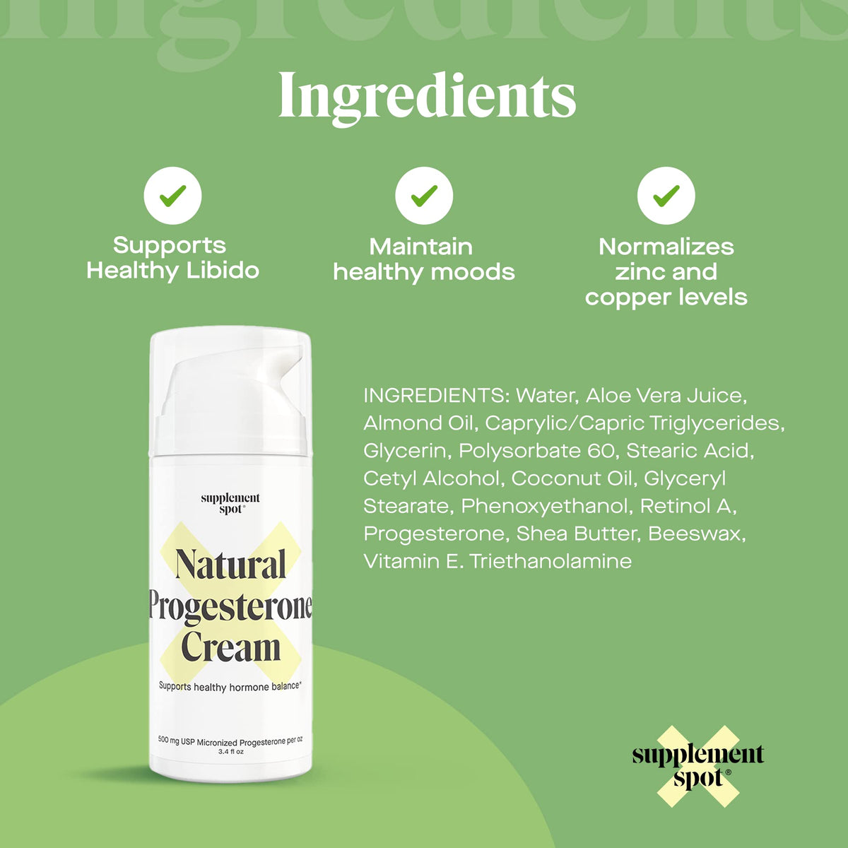 Supplement Spot Natural Progesterone Cream for Women – Micronized Bioidentical Progesterone Cream