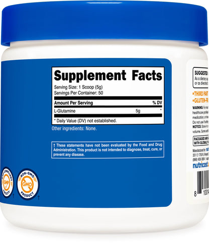 Nutricost L-Glutamine Powder (500 Grams) Unflavored - Gluten Free & Non-GMO, 100 Servings
