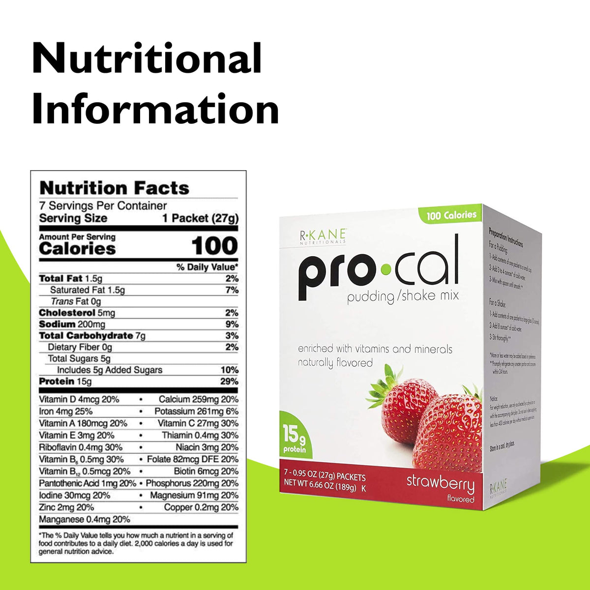 R-Kane Nutritionals Pro-Cal Pudding/Shake Mix, Low Calorie Protein Shake Powder