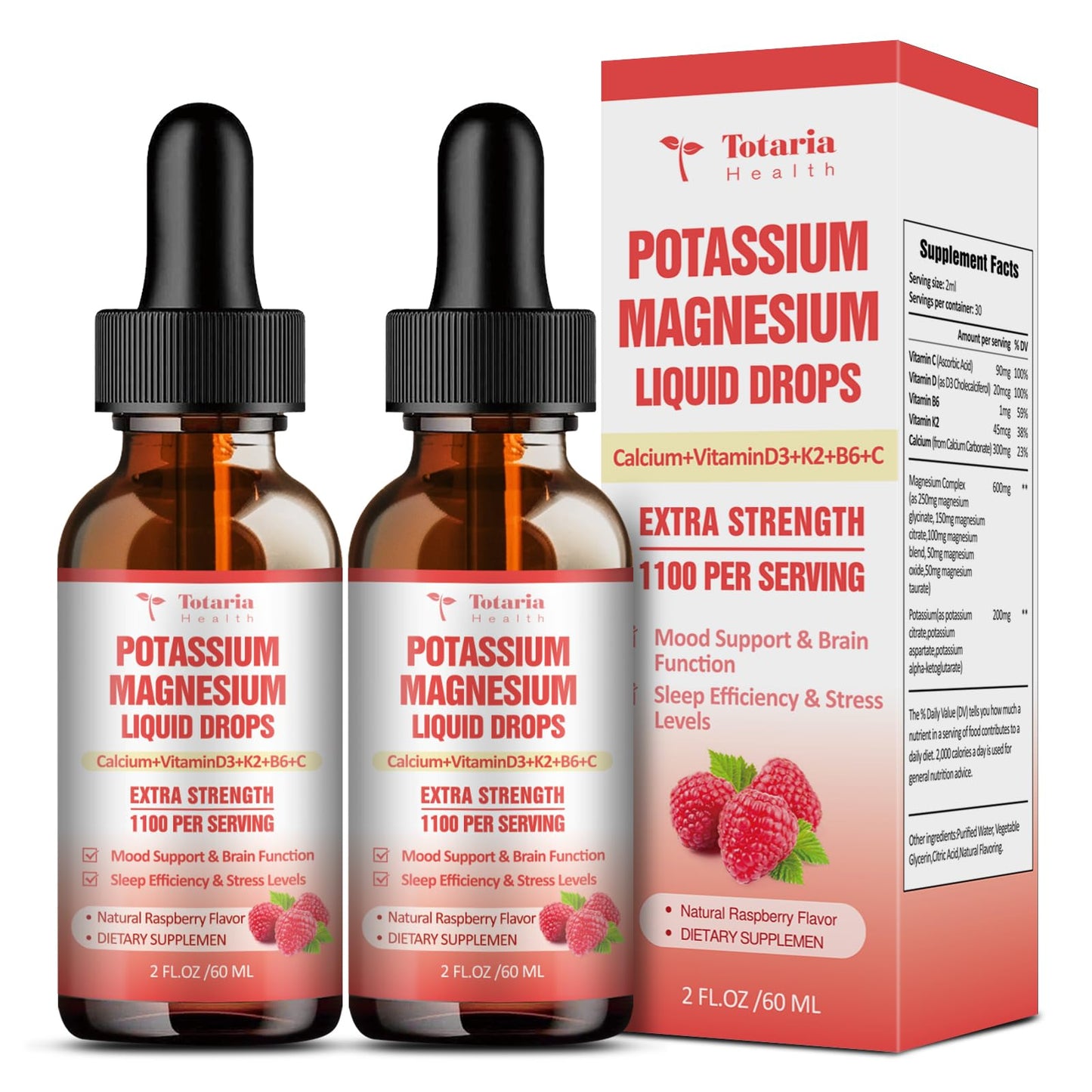Potassium Magnesium Supplement Liquid Drops - High Absorption Potassium Supplement with Magnesium, Calcium, Vitamin D3 K2, Vegan, Non-GMO Potasio Support Leg Cramps, Bone, Muscle - 2 Fl oz