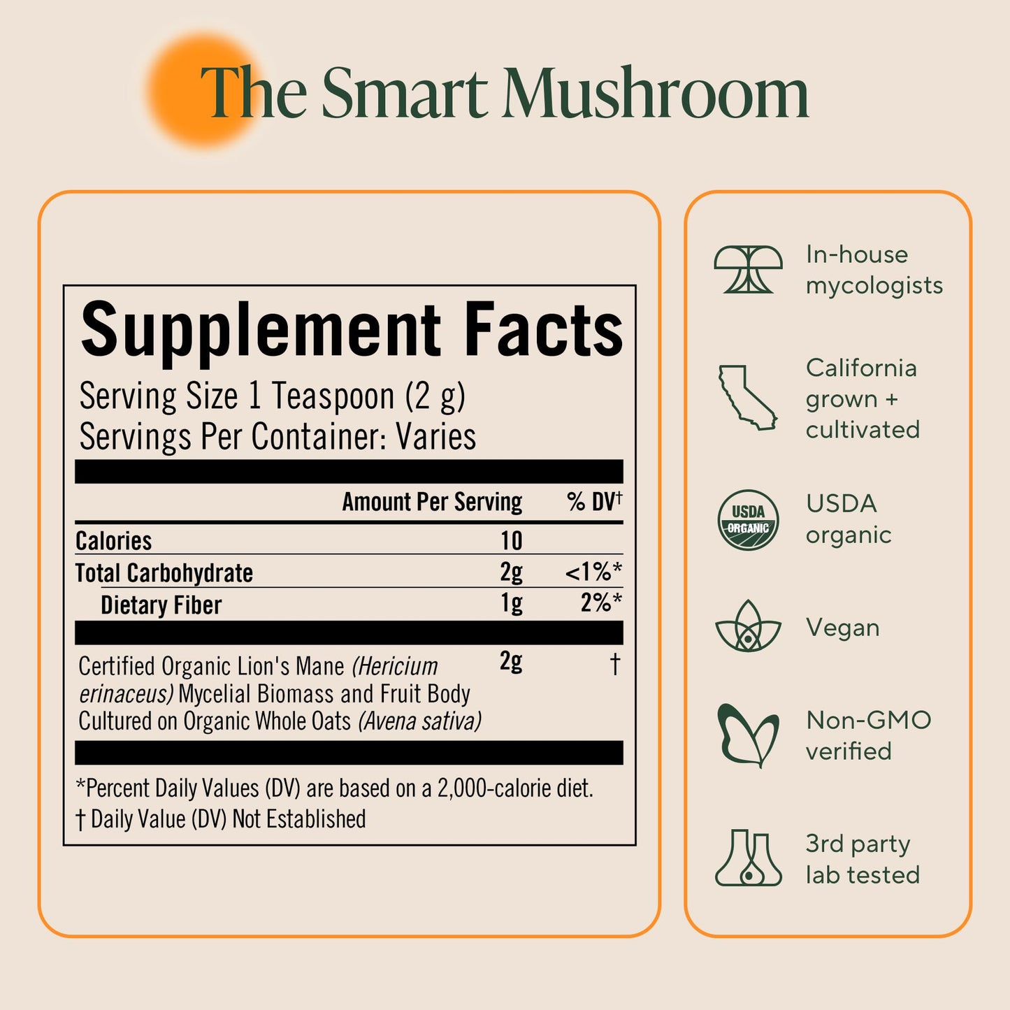 Om Lion’s Mane Mushroom Powder - Organic Mushroom Supplement and Nootropic - Support Memory, Focus and Nerve Health, 7.05 oz (100 Servings)
