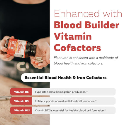 Organic Iron Supplement | Whole Food Mineral & Cofactors, 25 mg Elemental | Enhanced Absorption Plus Blood Health Vitamins – Gentle Form – Supports Healthy Levels & Blood Health – 90 Capsules