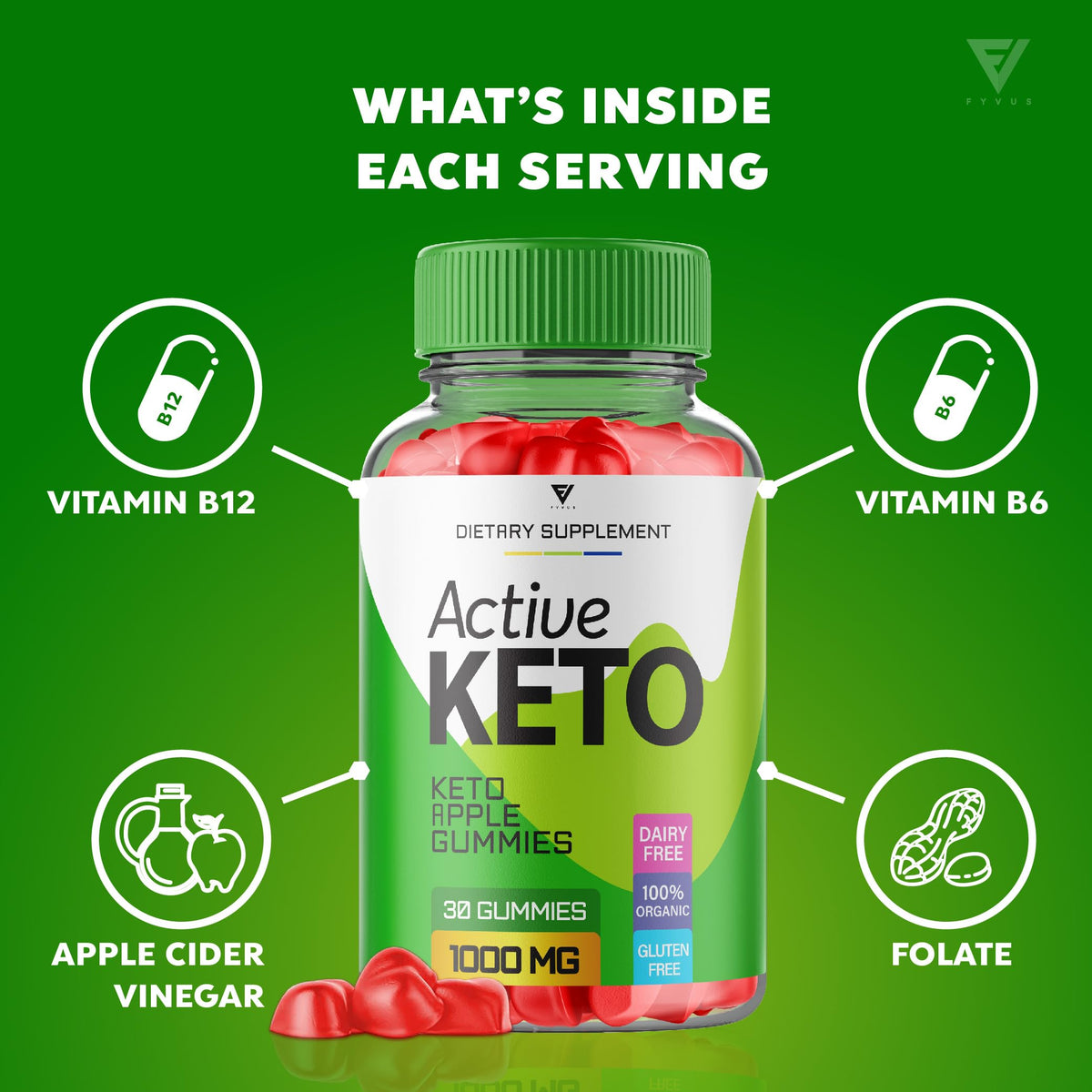 Fyvus (5 Pack) Active Keto Gummies, Active Keto ACV Gummies for Weight Loss