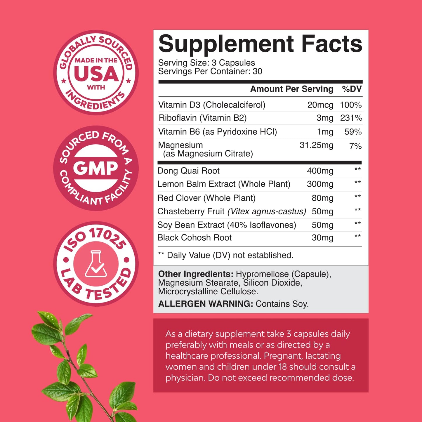 Natures Craft Complete Herbal Menopause Supplement for Women - Female Hormone Balance Capsules for Night Sweats Hot Flashes & Mood Swings with Dong Quai, Chaste Berry & Black Cohosh Root - 60 Count
