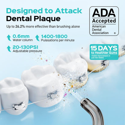 COSLUS ADA Accepted C51 Water Dental Flosser, 3 Modes 6 Pressure, White