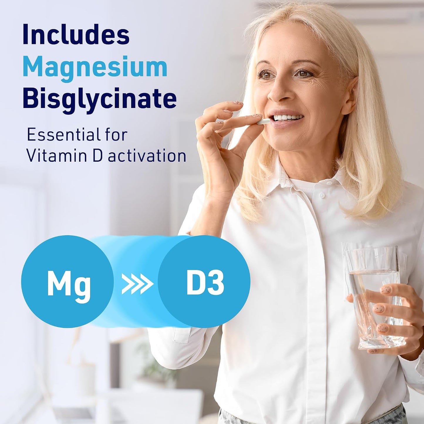 AgeImmune Brilliant D3+ Complex - 60 Capsules - 5000 IU Vitamin D3 + K2 + Magnesium Glycinate Supplement - Doctor Formulated for Immune & Bone Support - No Stearates, No Dioxides