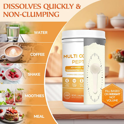 NATURE TARGET Multi Collagen Peptides Powder for Women Men, 50 Servings | Hydrolyzed Collagen Types I II III V X with Hyaluronic Acid & MSM for Skin, Hair, Nails & Joint, Non-GMO