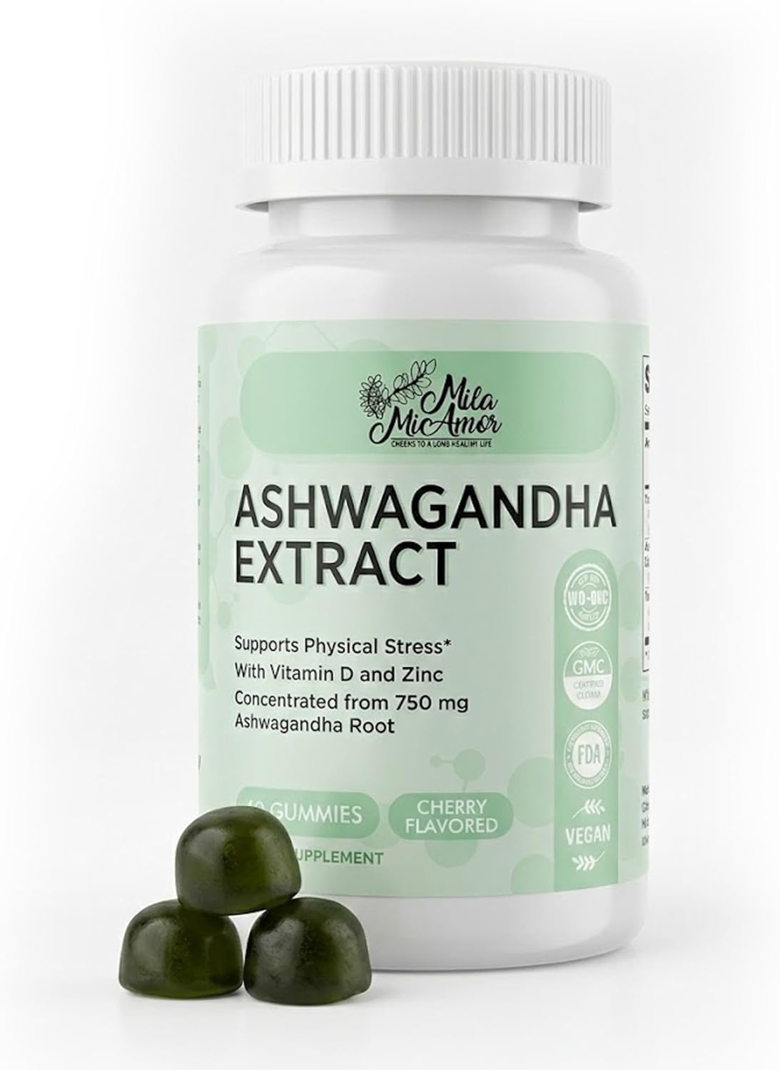 Ashwagandha Gummies 750mg with Vitamin D and Zinc - Daily Wellness Formula - Cherry Flavor, Vegan, Non-GMO - 60 Gummies