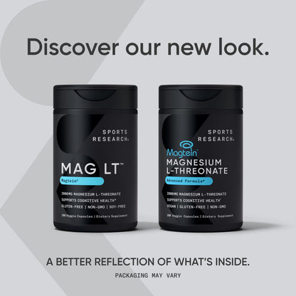 Sports Research® Magnesium L-Threonate Capsules 2000mg - High-Absorption Magtein® for Enhanced Brain Health, Memory, Focus & Restful Sleep Support - Vegan · Non-GMO · Gluten Free - 90 Count