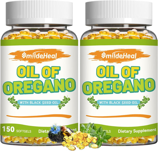 2 Pack Oregano Oil Softgels for Women & Men – Oregano Oil Softgels with Black Seed Oil, Easy-to-Swallow Softgels, Non-GMO, 300 Softgels