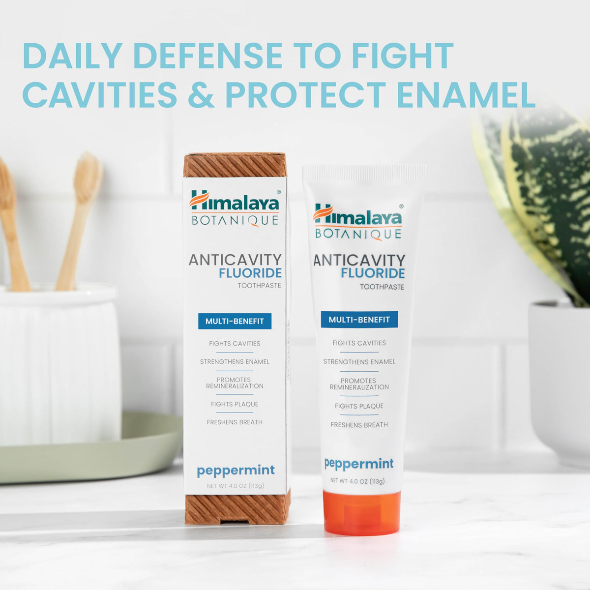 Himalaya Botanique Anticavity Fluoride Toothpaste, Fluoride with Multi-Benefit Support, Fights Cavities, Strengthens Enamel, Promotes Remineralization, Mint Flavor, 4 oz.