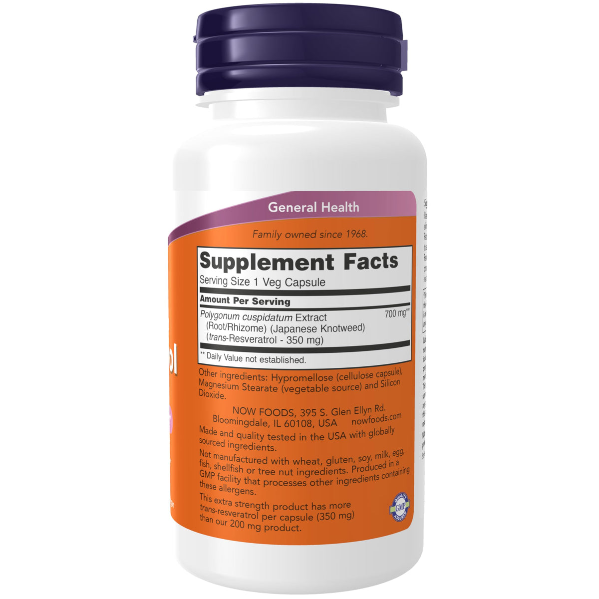 NOW Supplements, Extra Strength Resveratrol 350mg, Natural Trans Resveratrol from 700 mg