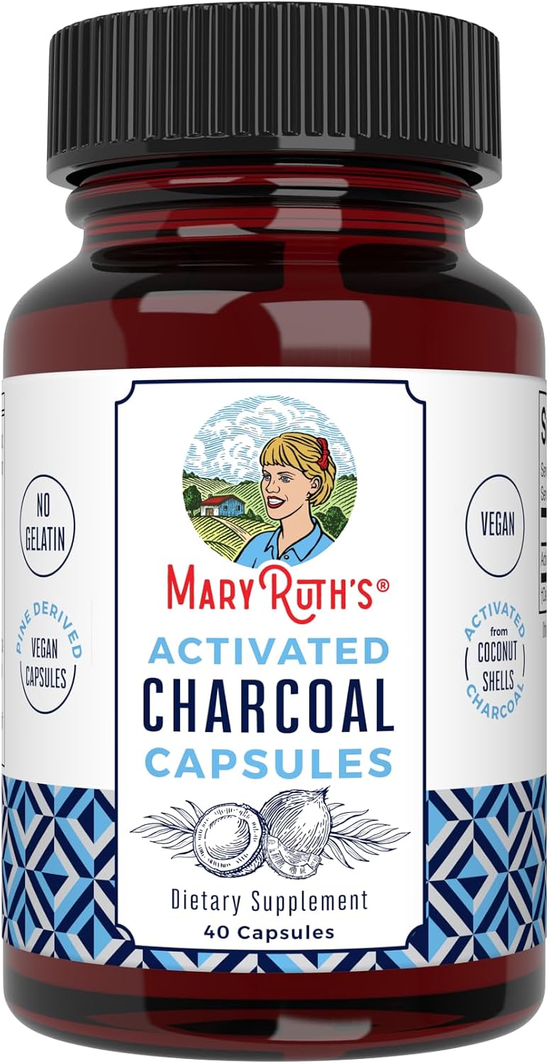 MARYRUTH'S Activated Charcoal Capsules 950 mg Activated Charcoal | Substance Adsorption | Derived from Coconut Shells | Vegan Capsules from Pine Trees | Non-GMO | Gluten Free | 40 Count