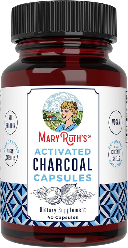 MARYRUTH'S Activated Charcoal Capsules 950 mg Activated Charcoal | Substance Adsorption | Derived from Coconut Shells | Vegan Capsules from Pine Trees | Non-GMO | Gluten Free | 40 Count