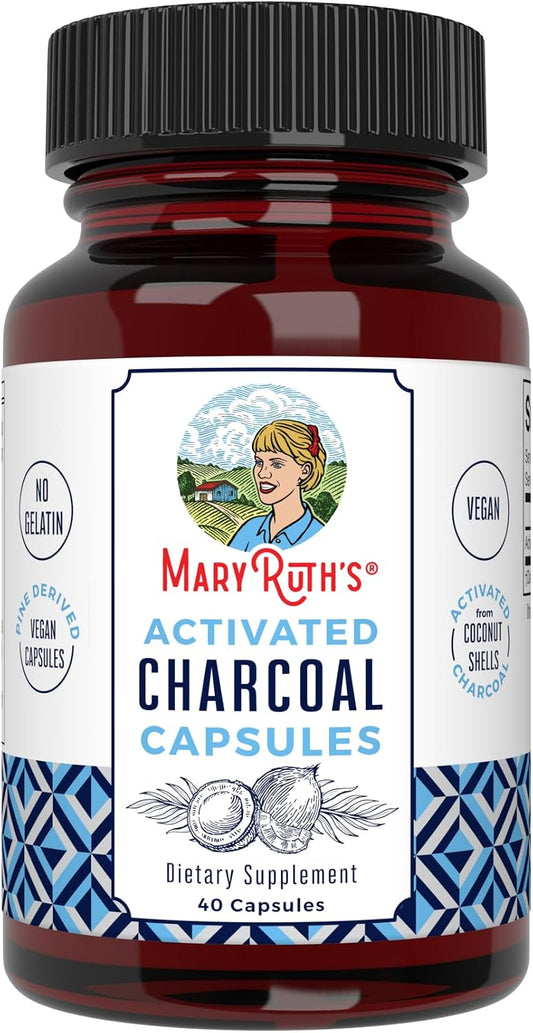 MARYRUTH'S Activated Charcoal Capsules 950 mg Activated Charcoal | Substance Adsorption | Derived from Coconut Shells | Vegan Capsules from Pine Trees | Non-GMO | Gluten Free | 40 Count