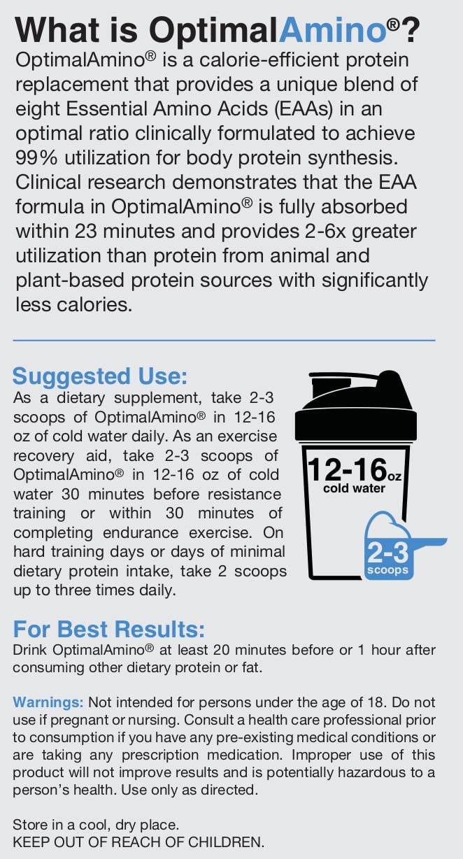 OptimalAmino Best Pre/Post Workout Recovery Drink, 99% Utilization Essential Amino Acid
