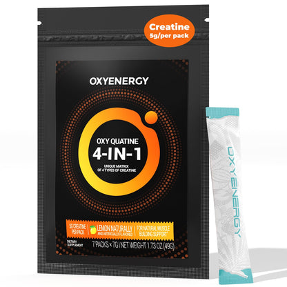 OxyEnergy Creatine Monohydrate Powder Supplements Bulk Micronized Creatine Powder, Support Muscle Growth & Recovery, Lemon Flavored 4-in-1 Creatine for Women & Men,30 Packets,5000mg Per Servings