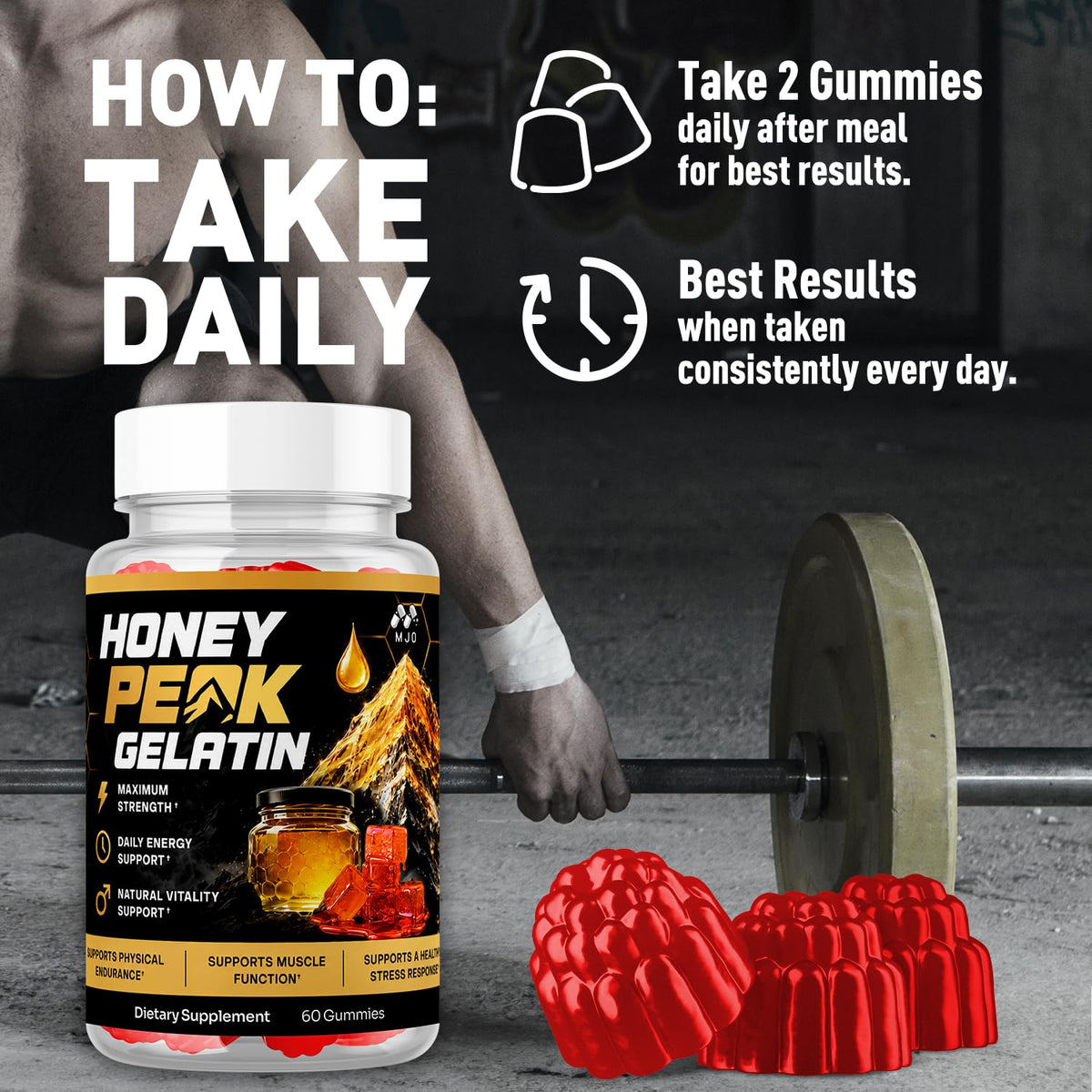 Honey Peak Gelatin Gummies for Men, Honey Peak Gelatin for Men 60 Gummies