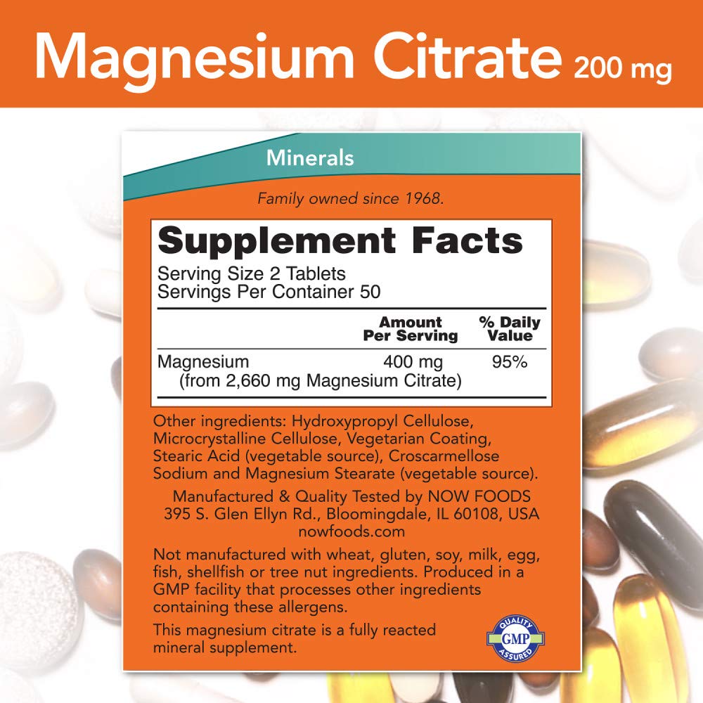 NOW Supplements, Magnesium Citrate, Enzyme Function*, Nervous System Support*, 120 Veg Capsules