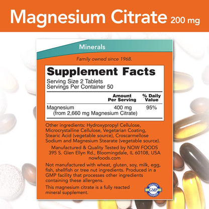 NOW Supplements, Magnesium Citrate, Enzyme Function*, Nervous System Support*, 120 Veg Capsules