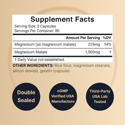 NatureBell Magnesium Malate 1,500mg, 240 Capsules | Chelated for High Absorption | Energy & Nervous System Support | Non-GMO, Gluten-Free