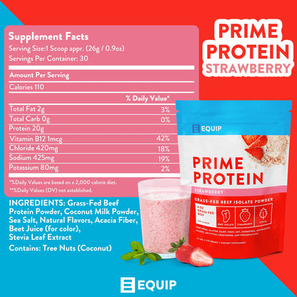 Equip Foods Prime Protein Powder Strawberry & Core Colostrum Powder