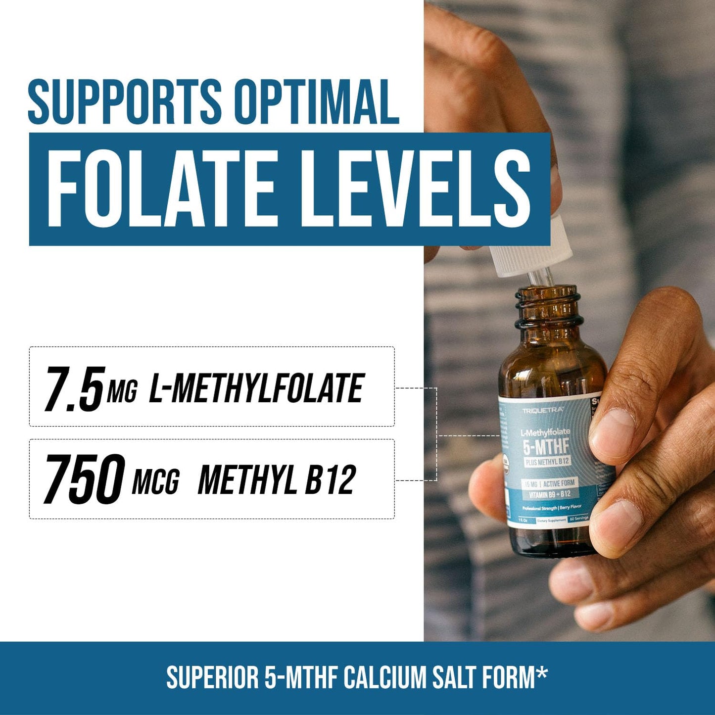 L Methylfolate 7.5mg plus Methyl B12 - Active 5-MTHF Form, MTHFR Supplement - Bloodstream Ready Methylated Folate + B12 Cofactor - Supports Mood, Homocysteine Methylation, Cognition (60 Capsules)
