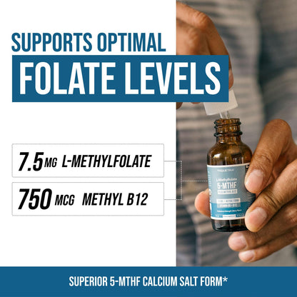 L Methylfolate 7.5mg plus Methyl B12 - Active 5-MTHF Form, MTHFR Supplement - Bloodstream Ready Methylated Folate + B12 Cofactor - Supports Mood, Homocysteine Methylation, Cognition (60 Capsules)