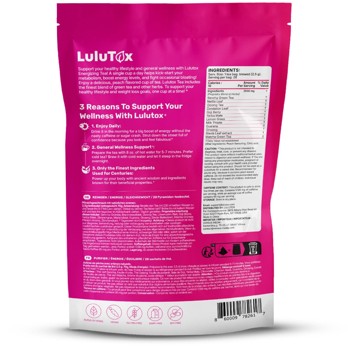 Lulutox Herbal Tea Bundle – Chamomile Lavender Herbal Tea (28 Tea Bags) & Peach Herbal Tea (84 Servings) – Caffeine-Free Herbal Tea Variety Pack