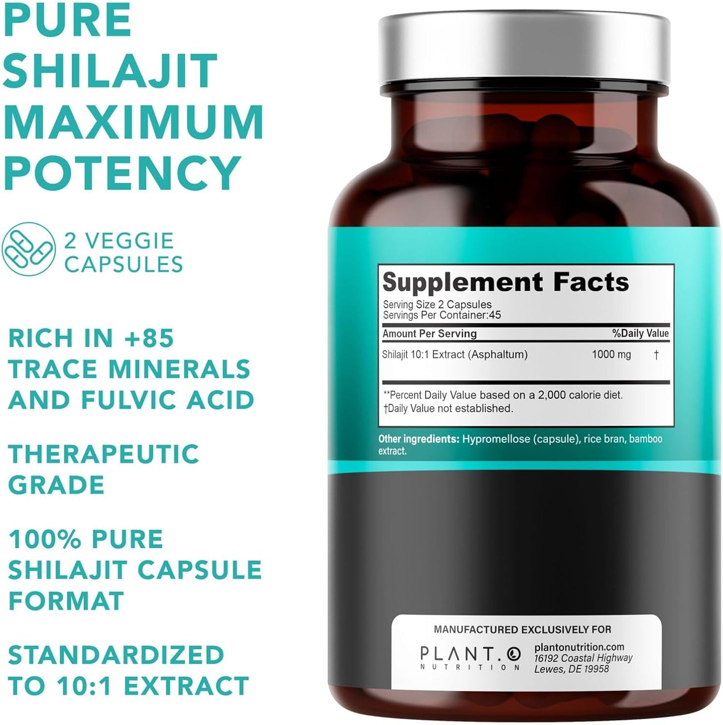 Natural Himalayan Shilajit Capsules - 10:1 Extract Maximum Potency | Fulvic Acid + 85 Trace Minerals | Energy Boost, Immune Support, Cognitive Function | 90 Veggie Pills for Men & Women