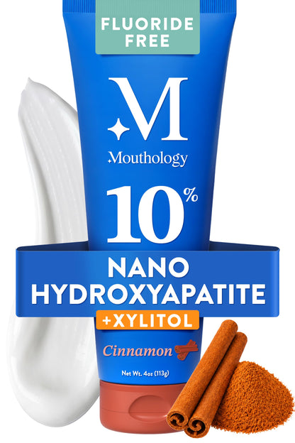 Mouthology 10% Nano Hydroxyapatite Toothpaste Fluoride Free, Whitening*, Rod Shaped nHA, Xylitol Toothpaste for Adults, Enamel Care*, Sensitive Teeth*, SLS Free, Mint 4oz (USA Made) Package May Vary